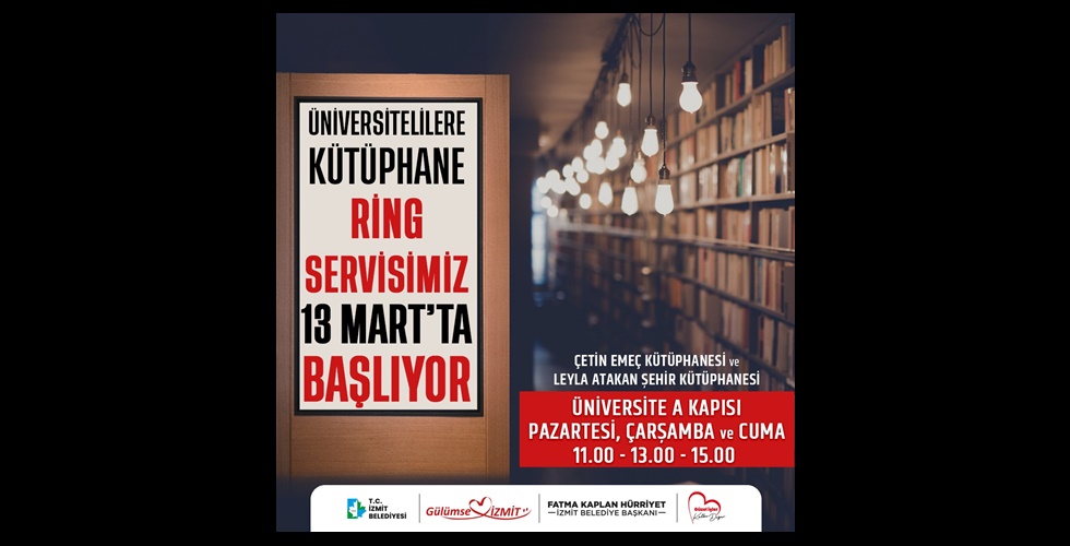 İzmit Belediyesi Üniversitelilere ücretsiz kütüphane ring servislerine başlıyor!