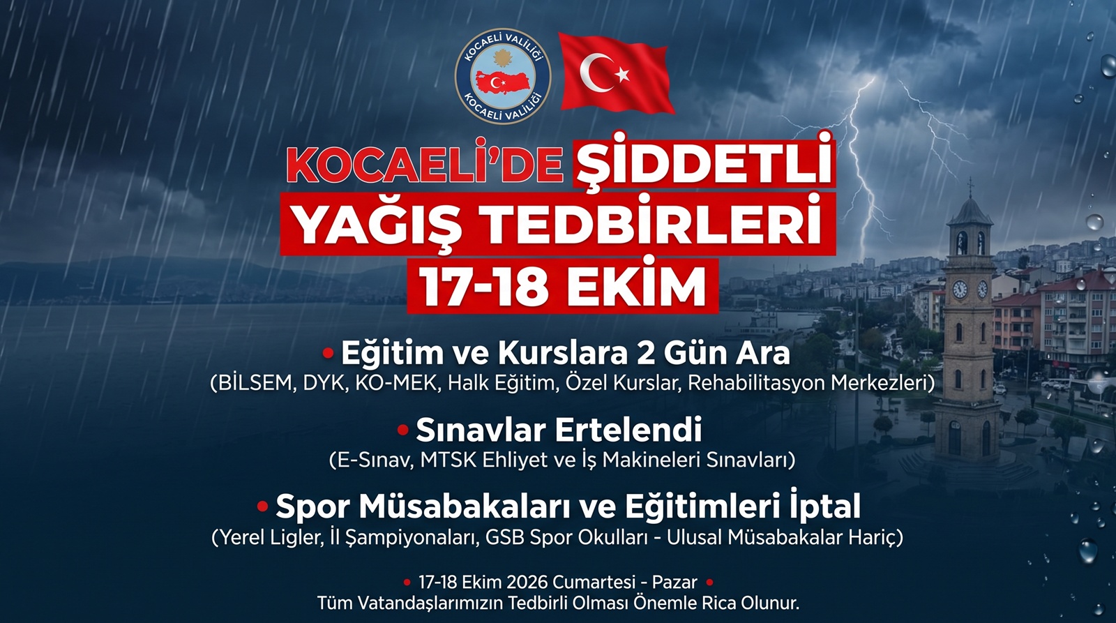 Kocaeli’de hafta sonu tedbirleri genişletildi: Kurslar, sınavlar ve maçlar ertelendi